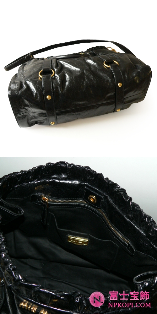ミュウミュウ miumiu トートバッグ/ななめがけバッグ 2Way ショルダーストラップ付き ギャザーレザー ブラック（NERO） RN0423 VITELLO LUX NERO